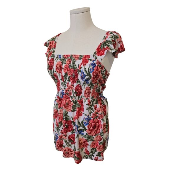 Floral Peplum Top Plus Size Red Pink White Stretchy Cute Ruffle Beach Sz XL - Picture 8 of 9